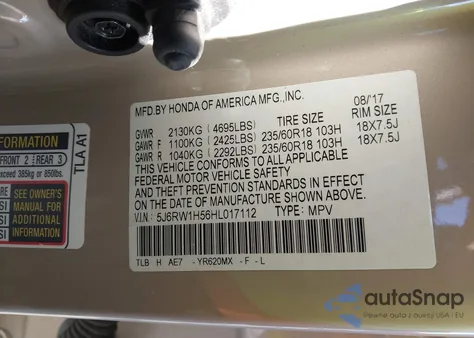 2017 Honda Cr-V Ex z USA, uszkodzony, nr VIN 5J6RW1H56HL017112